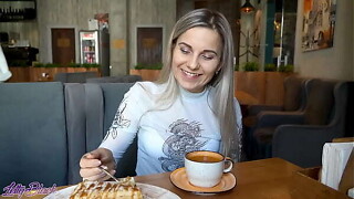 Far Controlled Dildo In Bustling Coffee house - Letty Darksome