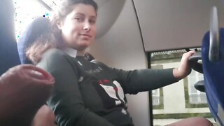 Voyeur seduces Milf to Suck&amp;Jerk his Shlong in Bus